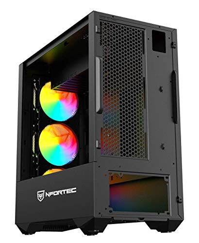 Nfortec Synistra Black Torre Gaming ATX 3.0 RGB con Frontal Mallado, más de 20 Modos de iluminación e Instalación en Formato Vertical - Color Negro