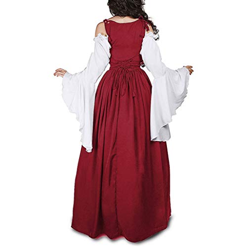 NHNKB Vestido de tirolesa largo para mujer, 2 piezas, incluye corsé y vestidos, Halloween, Oktoberfest Maid Dress Renaissance Lolita Dress Disfraz Cosplay para mujeres y niñas