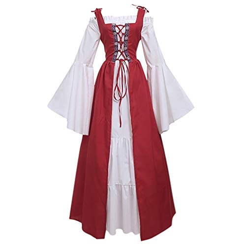 NHNKB Vestido de tirolesa largo para mujer, 2 piezas, incluye corsé y vestidos, Halloween, Oktoberfest Maid Dress Renaissance Lolita Dress Disfraz Cosplay para mujeres y niñas