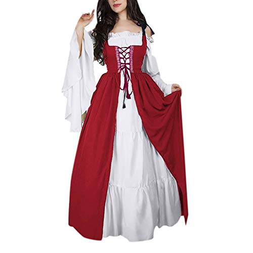 NHNKB Vestido de tirolesa largo para mujer, 2 piezas, incluye corsé y vestidos, Halloween, Oktoberfest Maid Dress Renaissance Lolita Dress Disfraz Cosplay para mujeres y niñas
