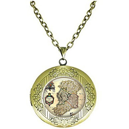 nijiahx Collar antiguo con medallón de mapa de Irlanda a principios de los años 1800