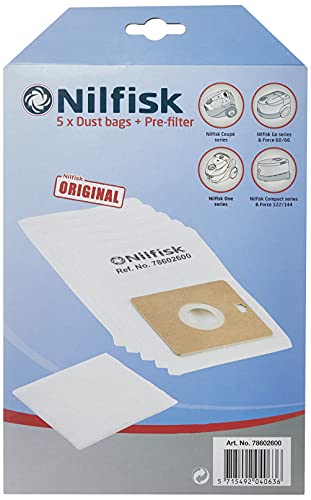 Nilfisk 78602600 Bolsas aspiradoras y prefiltros, Blanco, paquete con 5 unidades