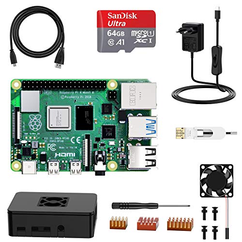 NinkBox Raspberry Pi 4 Modelo B, Micro SD de【4GB RAM+64GB】 Versión Actualizada de Raspberry pi 3b+, con Micro HDMI, Fuente de Alimentación 5V/3A con Interruptor, Ventilador, Micro HDMI