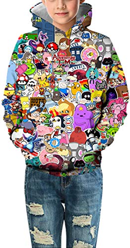 Niños Sudaderas con Capucha 3D Impreso Hoodies Sweatshirt Bolsillos de Mangas Largas (Fiesta de Anime,7-8 años)