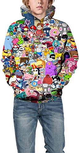 Niños Sudaderas con Capucha 3D Impreso Hoodies Sweatshirt Bolsillos de Mangas Largas (Fiesta de Anime,7-8 años)