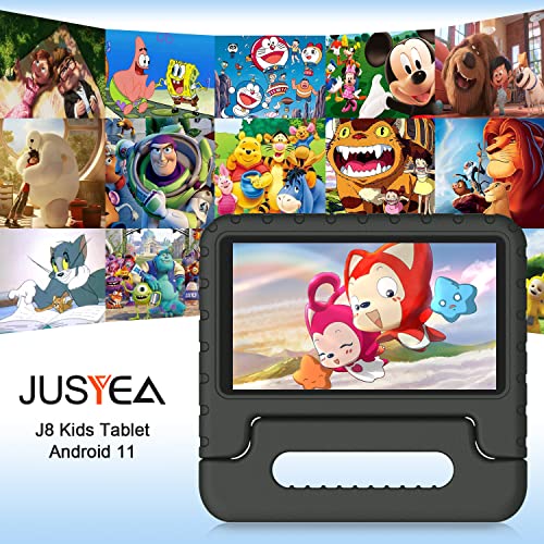 Niños Tableta Android 11, 7 Pulgadas, JUSYEA J8, 2 GB RAM | 32 GB ROM,Cuatro núcleos, Wi-Fi | Bluetooth, para Juegos educativos para niños, Control Parental portátil-Negro Funda Silicona