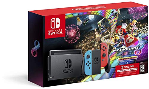 Nintendo Switch - Neon Blue/Red + Mario Kart 8 Deluxe (Download) + 3month Nintendo Switch Online Membership