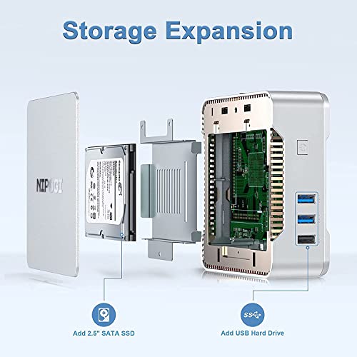 NiPoGi Mini PC,12GB DDR4/128GB ROM Windows 10 Pro Celeron J4125 Mini Ordenador[Soporte de Pantalla triple/4K HD/Gigabit Ethernet/Dual Band Wi-Fi/BT 4.2/Montaje VESA]