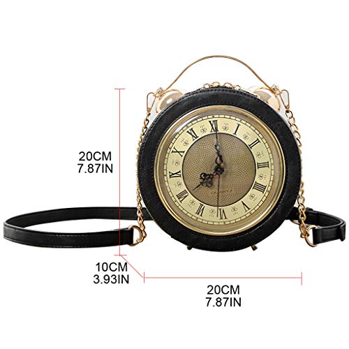 niumanery Clock Bag Real Working, Vintage Messenger Bag, Steam Punk Style Handbag Black