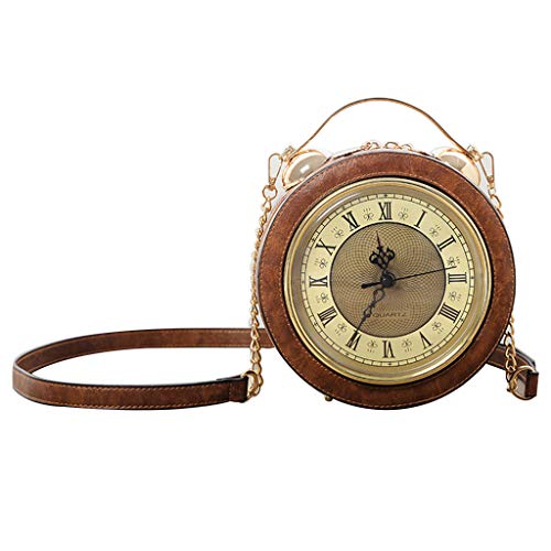 niumanery Clock Bag Real Working, Vintage Messenger Bag, Steam Punk Style Handbag Black