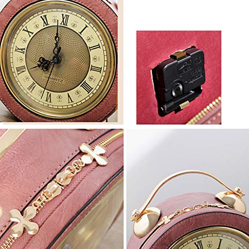niumanery Clock Bag Real Working, Vintage Messenger Bag, Steam Punk Style Handbag Brown