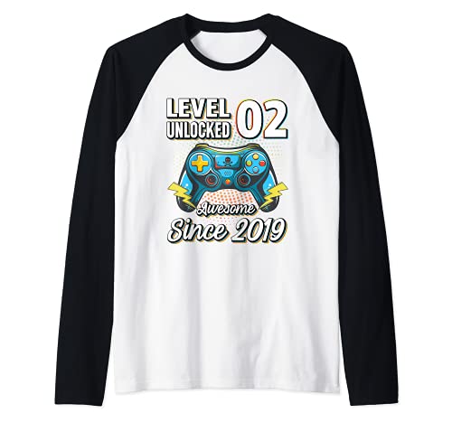 Nivel 2 Desbloqueado Impresionante Desde 2019 Videojuegos Niños Niñas Camiseta Manga Raglan