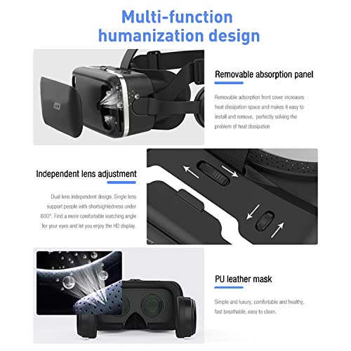 NK Gafas 3D VR para Smartphone - Gafas Inteligentes de Realidad Virtual para Smartphone Entre 4.7" - 6.53", Ángulo de Visión 90 - 100 Grados, Giro 360º, Ajuste Objetivo y Pupila Regulable - Negro