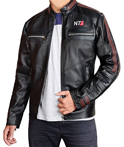 NM-Fashions N7 Chaqueta Mass 3 Capitán Shephard Cosplay Disfraz Negro Faux Cuero Moto Chaqueta para Hombre - Negro - XX-Large