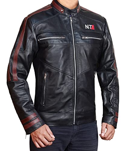 NM-Fashions N7 Chaqueta Mass 3 Capitán Shephard Cosplay Disfraz Negro Faux Cuero Moto Chaqueta para Hombre - Negro - XX-Large