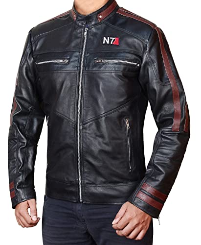 NM-Fashions N7 Chaqueta Mass 3 Capitán Shephard Cosplay Disfraz Negro Faux Cuero Moto Chaqueta para Hombre - Negro - XX-Large