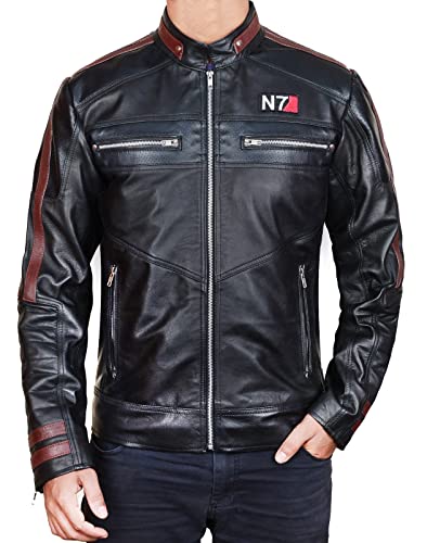 NM-Fashions N7 Chaqueta Mass 3 Capitán Shephard Cosplay Disfraz Negro Faux Cuero Moto Chaqueta para Hombre - Negro - XX-Large