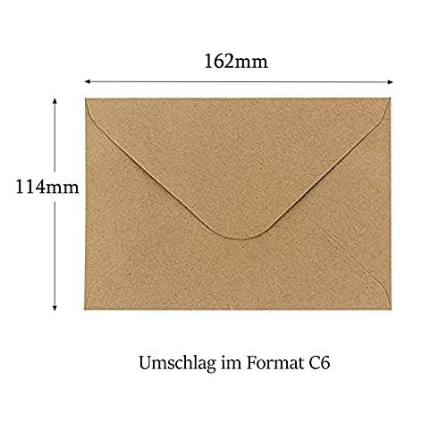 Noa Home Deco sobres (100 piezas) de papel Kraft antiguo/sin ventana - C6-163 x 112 mm, envolventes, la cierro, NHD06