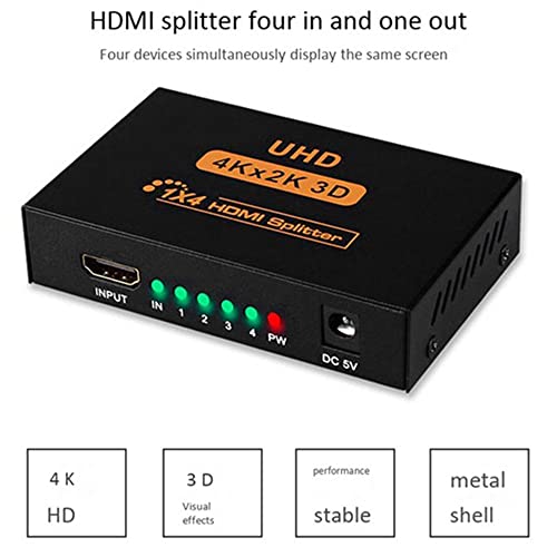 Noblik Divisor Compatible con 4K 1X4 de 1 Puerto a 4 Pantallas Divisor Alimentado por USB Duplicado/Espejo para PS5 de una a Cuatro Salidas