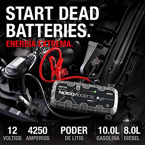 NOCO Boost X GBX155, 4250A 12V UltraSafe Arrancador de Litio, Bateria Booster Profesional, Cargador Powerbank y Cables de Arranque de Coche por Gasolina de hasta 10.0 Litros y Diésel de 8.0 Litros