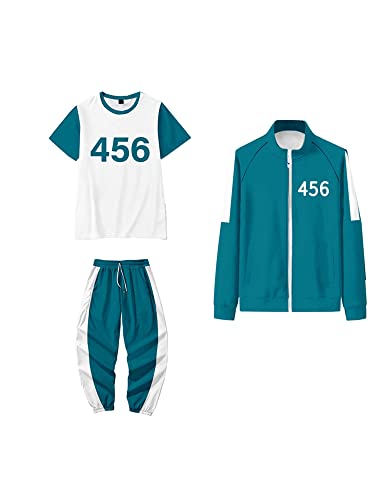 Nokiwiqis Squid_Game - Conjunto de disfraces para niños y adolescentes y adultos, traje TikTok, traje de cosplay unisex, camiseta y pantalones, Azul 456, S