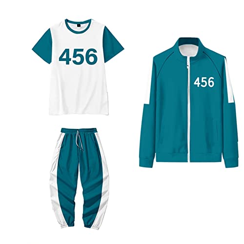 Nokiwiqis Squid_Game - Conjunto de disfraces para niños y adolescentes y adultos, traje TikTok, traje de cosplay unisex, camiseta y pantalones, Azul 456, S