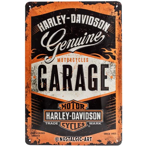 Nostalgic-Art Harley Davidson Garage Placa Decorativa, Metal, Naranja y Negro, 20 x 30 cm