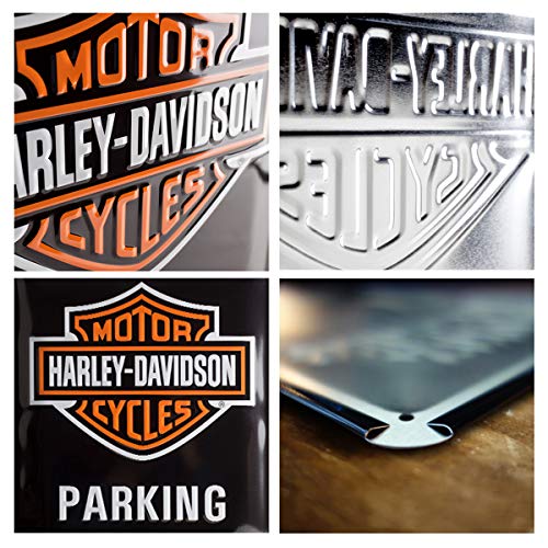 Nostalgic-Art Harley Davidson Parking Only Placa Decorativa, Metal, Negro y Naranja, 30 x 40 cm