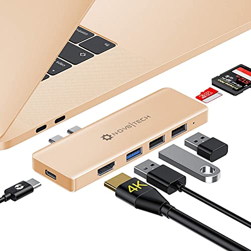 NOV8Tech USB C a HDMI Hub para Mabook Air 2020 M1 2019/2018, 7-en-2 Adaptador Tipo C Dongle, Lector SD/Micro SD, Cargador USB C 100W PD, USB 3.0, 2X USB 2.0, 7-en-1 Dorado