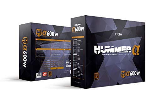 Nox Hummer Alpha -NXHUMMERA600WBZ- Fuente de alimentación 600W, certificado 80 PLUS Bronze, PFC activo, ventilador 120 mm control velocidad, cables planos, color negro