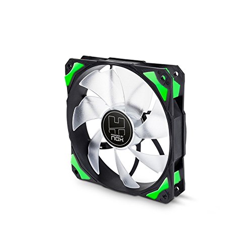 Nox Hummer H-FAN -NXHUMMERF120LG- Ventilador para Caja PC 120mm, LEDs brillantes, 7 aspas traslúcidas, rodamientos hidráulicos, esquinas soporte goma, color verde - negro