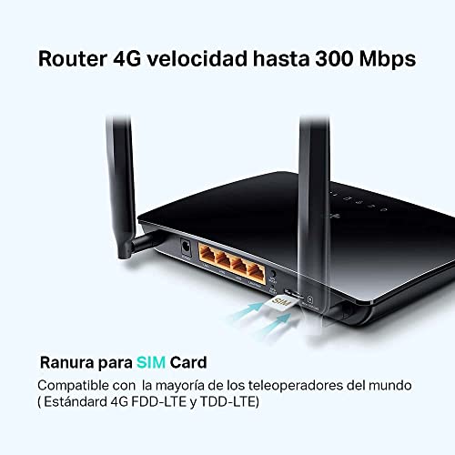 【Nueva Versión 】Archer TP-Link TL-MR6400 - Router 4G LTE (Cat 4), velocidad hasta 300Mpbs, MicroSim, Puerto Ethernet LAN/WAN, Antena desmontable,Sin Configuración