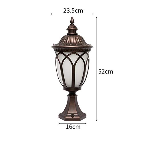 Nuevo exquisito 52 cm Vintage europeo Linterna de cristal Pilar Postal Post Lámpara Antigua Linterna Aluminio Europeo en Antiguo Rust Acabado Decoración Jardín Tienda Gate Comunidad Pilar Columna Cami