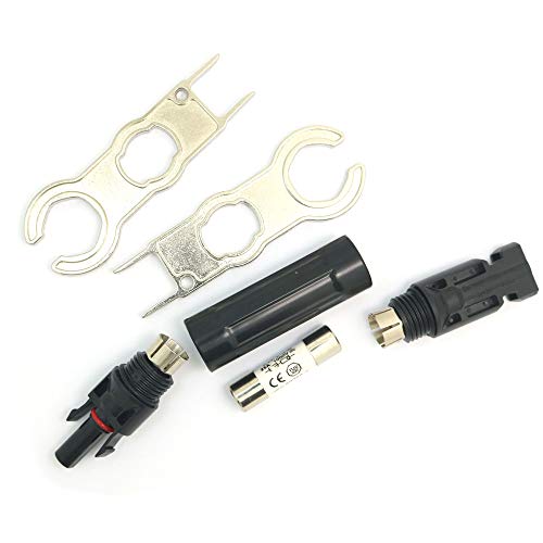 NUZAMAS - Juego de Conectores Macho a Hembra (25 A, para conexión de Panel Solar y 2 Llaves de Metal)