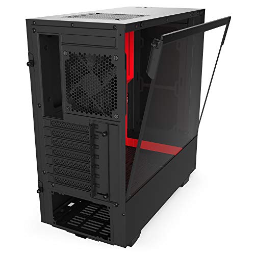 NZXT H510 - Caja PC Gaming Semitorre Compacta ATX - Panel frontal E/S Puerto USB de Tipo C - Panel lateral de Cristal Templado - Preparado para Refrigeración líquida - Rojo/Negro