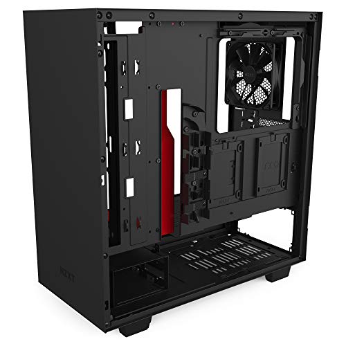 NZXT H510 - Caja PC Gaming Semitorre Compacta ATX - Panel frontal E/S Puerto USB de Tipo C - Panel lateral de Cristal Templado - Preparado para Refrigeración líquida - Rojo/Negro