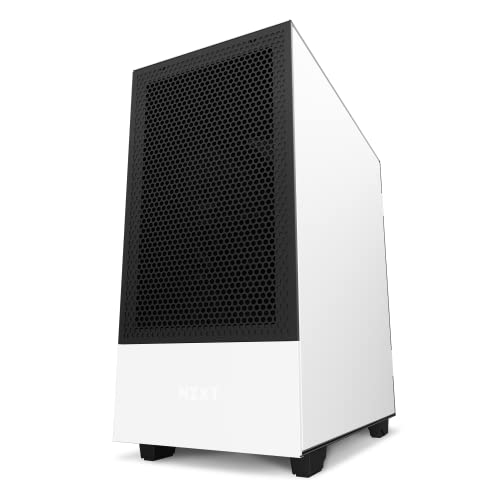 Nzxt H510 Flow - CA-H52FW-01 - Estuche Compacto para Juegos ATX Mid-Tower para PC - Panel Frontal Perforado - Panel Lateral de Vidrio Templado - Preparado para refrigeración por Agua - Blanco/Negro
