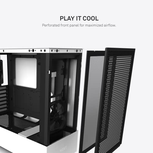 Nzxt H510 Flow - CA-H52FW-01 - Estuche Compacto para Juegos ATX Mid-Tower para PC - Panel Frontal Perforado - Panel Lateral de Vidrio Templado - Preparado para refrigeración por Agua - Blanco/Negro