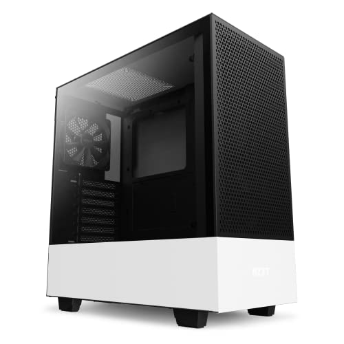 Nzxt H510 Flow - CA-H52FW-01 - Estuche Compacto para Juegos ATX Mid-Tower para PC - Panel Frontal Perforado - Panel Lateral de Vidrio Templado - Preparado para refrigeración por Agua - Blanco/Negro