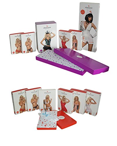 Obsessive edles Lencería Juego De Elegante Negligee dominan con verziehrungen y String en Gran Caja de Regalo Negro Large