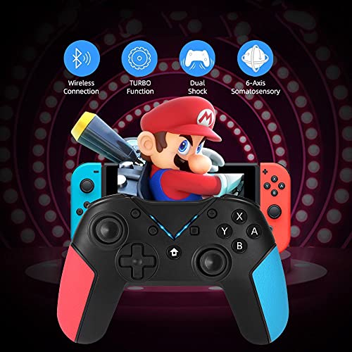 OCDAY Mando para Nintendo Switch, Bluetooth Pro Controller Controlador, Switch Gamepad Multifunción Con Batería Recargable, Doble Vibración, Gyro Axis y Turbo Ajustable para Nintendo Switch/ Lite