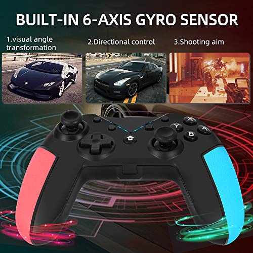 OCDAY Mando para Nintendo Switch, Bluetooth Pro Controller Controlador, Switch Gamepad Multifunción Con Batería Recargable, Doble Vibración, Gyro Axis y Turbo Ajustable para Nintendo Switch/ Lite