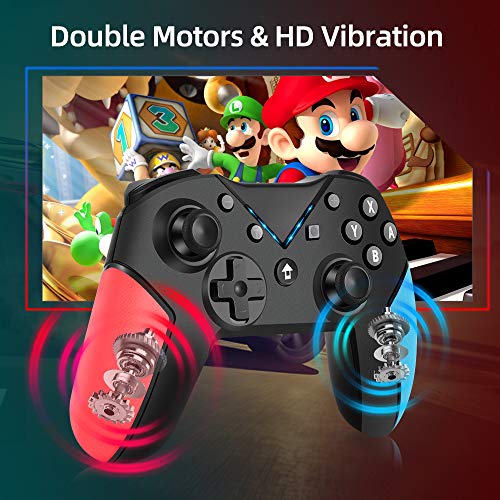 OCDAY Mando para Nintendo Switch, Bluetooth Pro Controller Controlador, Switch Gamepad Multifunción Con Batería Recargable, Doble Vibración, Gyro Axis y Turbo Ajustable para Nintendo Switch/ Lite
