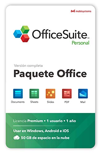 OfficeSuite Personal - Documents, Sheets, Slides, PDF & Mail - 1 Año de Licencia para 1 Usuario - 1 PC Windows y 2 Dispositivos Móviles