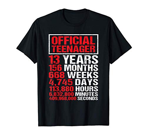 Official Teenager Shirt 13 Years 13th Birthday Boys Girls Camiseta