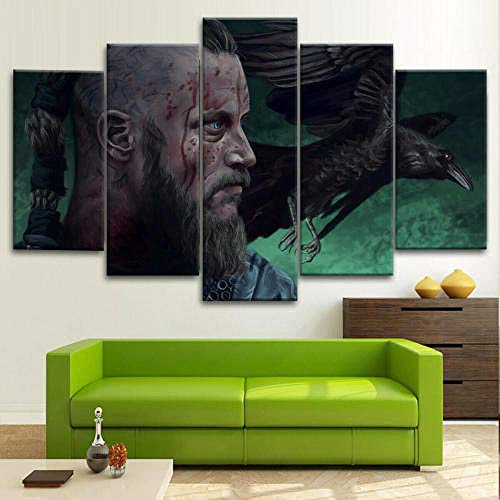 OIOIO Cuadro sobre Impresión Lienzo 5 Piezas - Cuadros en Lienzo Programa de televisión irlandés Ragnar Vikings 5 Piezas Dormitorios Decoración para El Hogar -Cuadro Pared Salon