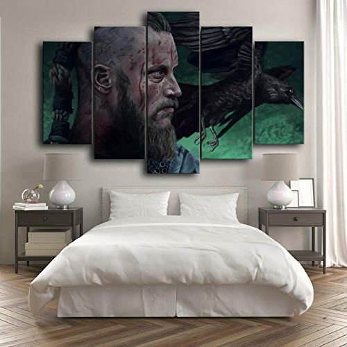 OIOIO Cuadro sobre Impresión Lienzo 5 Piezas - Cuadros en Lienzo Programa de televisión irlandés Ragnar Vikings 5 Piezas Dormitorios Decoración para El Hogar -Cuadro Pared Salon