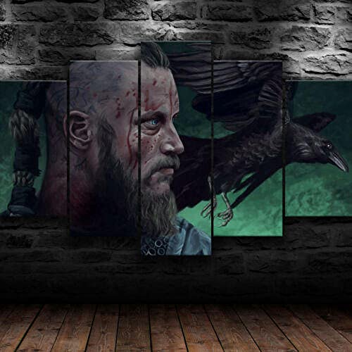 OIOIO Cuadro sobre Impresión Lienzo 5 Piezas - Cuadros en Lienzo Programa de televisión irlandés Ragnar Vikings 5 Piezas Dormitorios Decoración para El Hogar -Cuadro Pared Salon