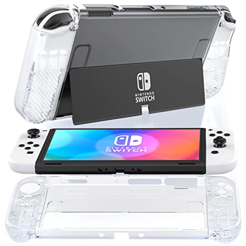 OIVO Carcasa Switch OLED Protectora Dockable, Silicona líquida Funda para Switch OLED, Switch OLED Grip Case, Transparente 3-IN-1 Switch OLED Cover para Switch OLED Modelo