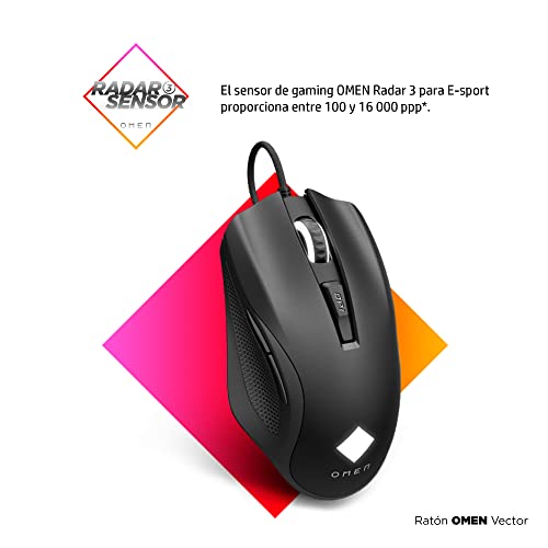 OMEN Vector - Ratón para videojuegos (sensor OMEN Radar 3-eSport, hasta 16.000 DPI, teclas Omron, iluminación RGB), color negro